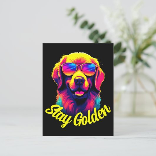 Neon Golden Retriever Briefkaart (Staand voorkant)