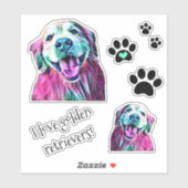 Neon Golden Retriever en Pawprints Group Sticker (Vel)