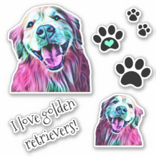 Neon Golden Retriever en Pawprints Group Sticker