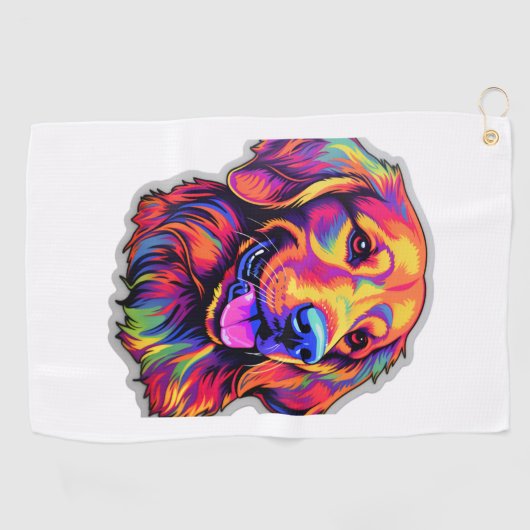Neon Golden Retriever Golfhanddoek (Horizontaal)