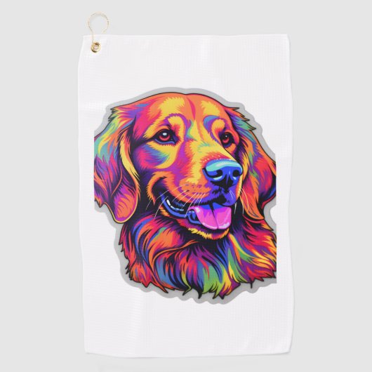 Neon Golden Retriever Golfhanddoek (Voorkant)