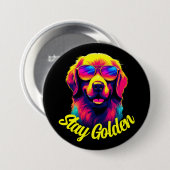 Neon Golden Retriever Ronde Button 7,6 Cm (Voorkant /achterkant)
