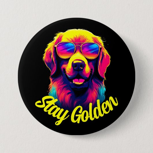 Neon Golden Retriever Ronde Button 7,6 Cm (Voorkant)