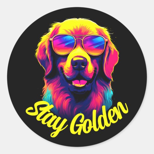 Neon Golden Retriever Ronde Sticker (Voorkant)