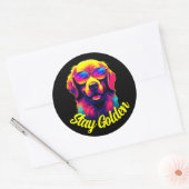 Neon Golden Retriever Ronde Sticker (Envelop)