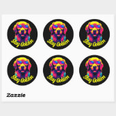 Neon Golden Retriever Ronde Sticker (Vel)