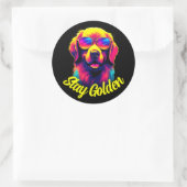 Neon Golden Retriever Ronde Sticker (Tas)