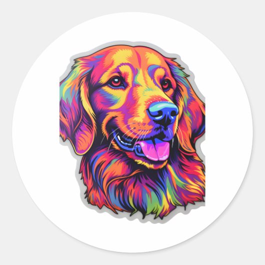 Neon Golden Retriever Ronde Sticker (Voorkant)