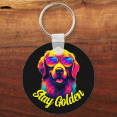 Neon Golden Retriever Sleutelhanger (Voorkant)