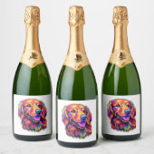 Neon Golden Retriever Sparkling Wijnetiket (Flessen)