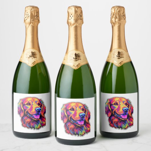 Neon Golden Retriever Sparkling Wijnetiket (Flessen)