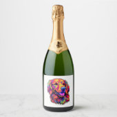 Neon Golden Retriever Sparkling Wijnetiket (Voorkant)