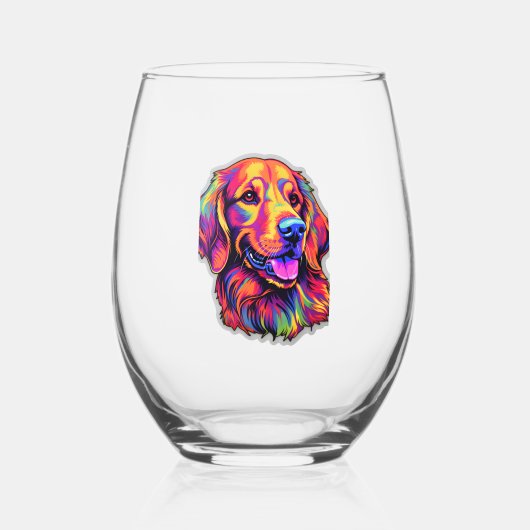 Neon Golden Retriever Wijnglas Zonder Voet (Voorkant)