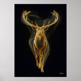 Neon Golden Stag Futuristic Filament Wall Art Poster