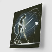 Neon Golfer slaat de bal Vierkante Klok (Hoek)