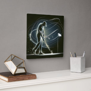 Neon Golfer slaat de bal  Vierkante Klok