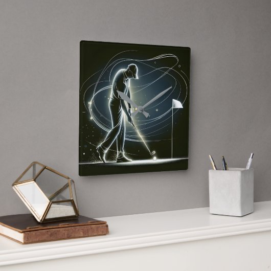 Neon Golfer slaat de bal Vierkante Klok (Kantoor)