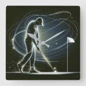 Neon Golfer zet de bal Vierkante Klok (Voorkant)