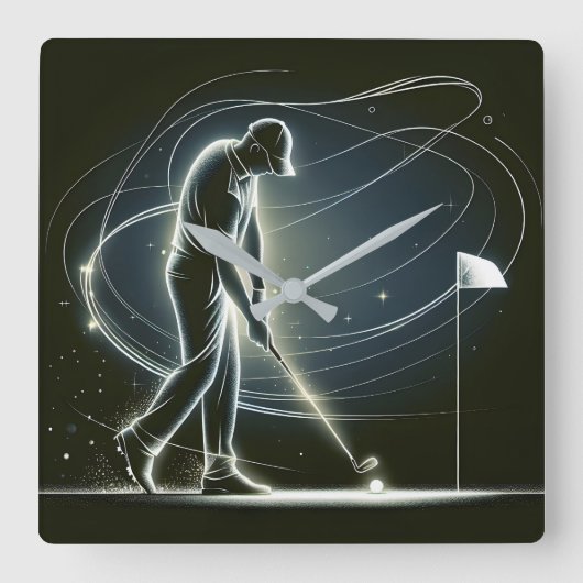 Neon Golfer zet de bal Vierkante Klok (Voorkant)