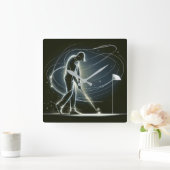 Neon Golfer zet de bal Vierkante Klok (Huis)