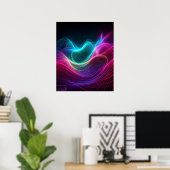 Neon golven op donkere abstracte digitale kunst poster (Thuiskantoor)