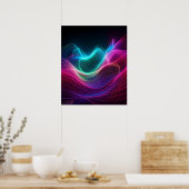 Neon golven op donkere abstracte digitale kunst poster (Keuken)