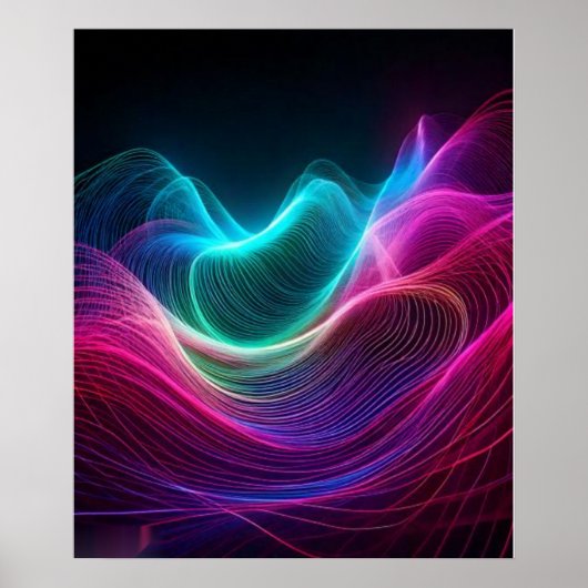 Neon golven op donkere abstracte digitale kunst poster (Voorkant)