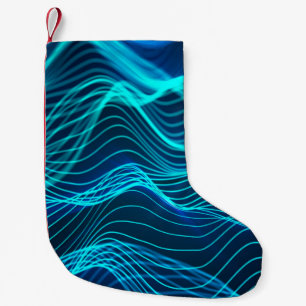 Neon golven van talrijke abstracte lijnen en rijen kleine kerstsok
