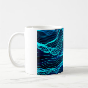 Neon golven van talrijke abstracte lijnen en rijen koffiemok