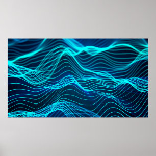 Neon golven van talrijke abstracte lijnen en rijen poster
