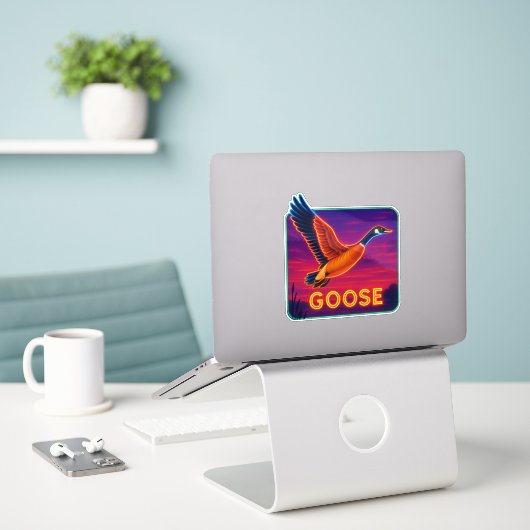 Neon Goose Sticker (Laptop op bureau)