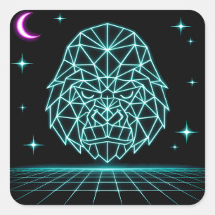 Neon Gorilla Synthwave - Retro Krachtbeest Vierkante Sticker