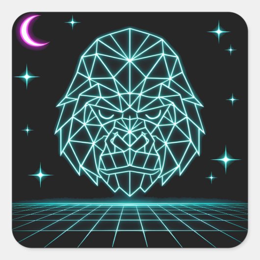 Neon Gorilla Synthwave - Retro Krachtbeest Vierkante Sticker (Voorkant)