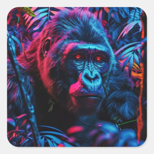 Neon Gorilla Vierkante Sticker (Voorkant)