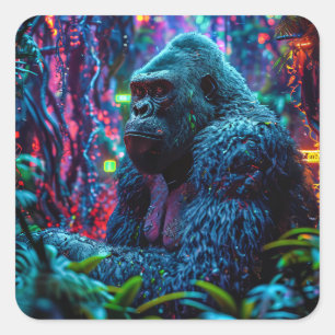 Neon Gorilla Vierkante Sticker