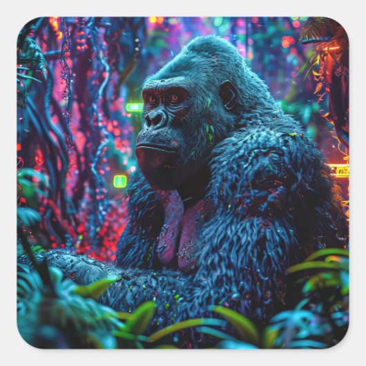 Neon Gorilla Vierkante Sticker (Voorkant)