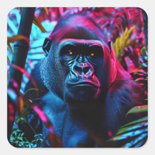 Neon Gorilla Vierkante Sticker