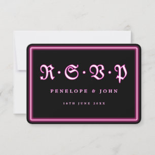 Neon Gothic Roze Zwarte Typografie Huwelijk RSVP Kaartje