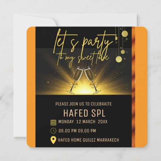 Neon Gouden Licht Digitale Feest e-invite Sjabloon (Voorkant)