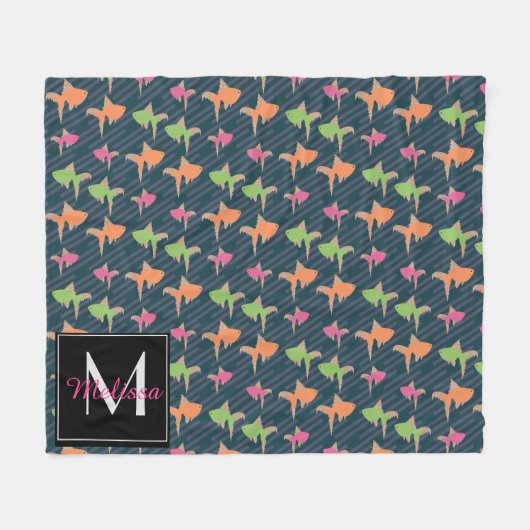 Neon Goudvis Kleurrijk Fun Monogram Aangepaste Naa Fleece Deken (Voorkant (Horizontaal))