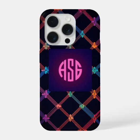 Neon Gradiënt Aangepast Monogram iPhone hoesje 15 Pro Case (Achterkant)