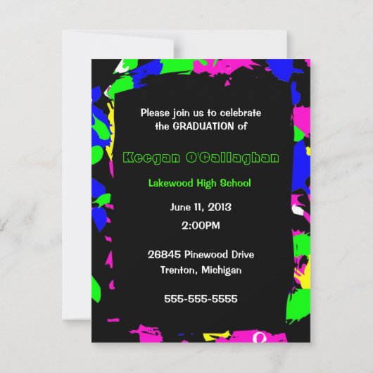 Neon Graduation Party Invitation Kaart (Achterkant)