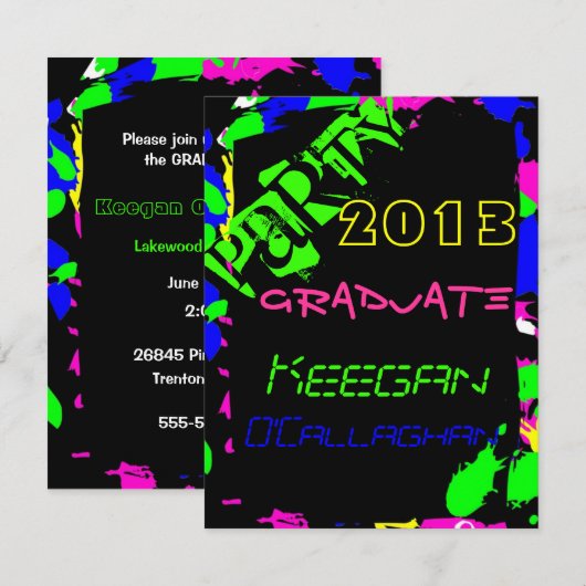 Neon Graduation Party Invitation Kaart (Voorkant / Achterkant)