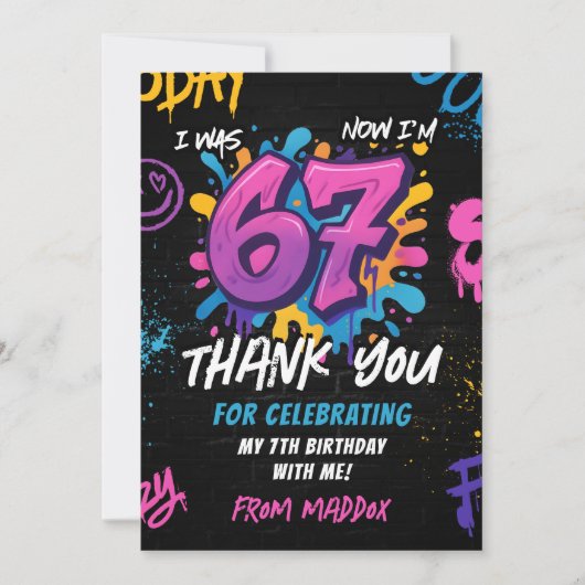 Neon Graffiti 6 7 Meme Trend Six Seven Birthday Bedankkaart (Voorkant)