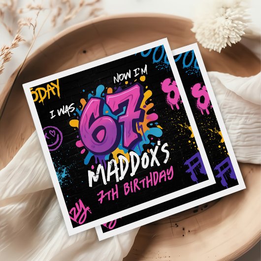 Neon Graffiti 6 7 Meme Trend Six Seven Birthday Servet