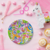 Neon Graffiti - Abstract kunsthaar geschilderd Papieren Bordje (Feest)