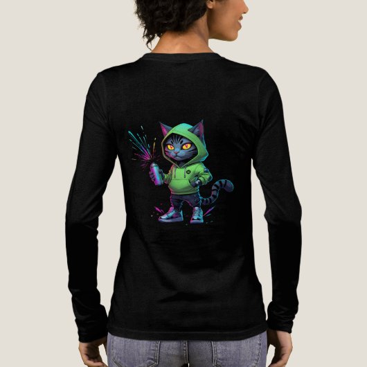 Neon Graffiti Cat – Futuristische Cyberpunk Tri-Blend Shirt (Achterkant)