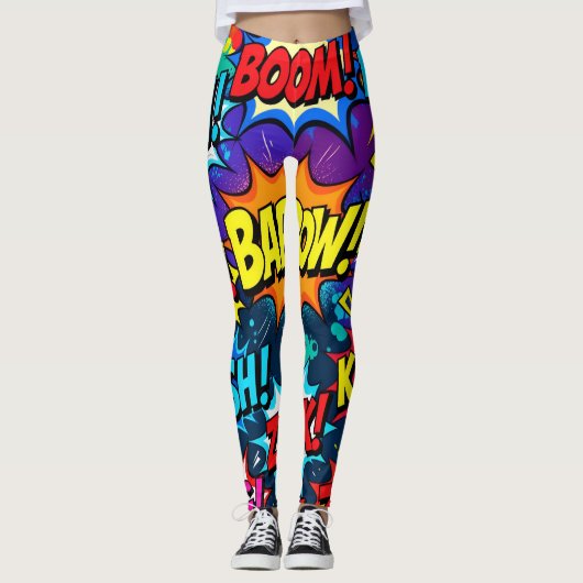 Neon Graffiti Comic Book Action Words Leggings (Voorkant)