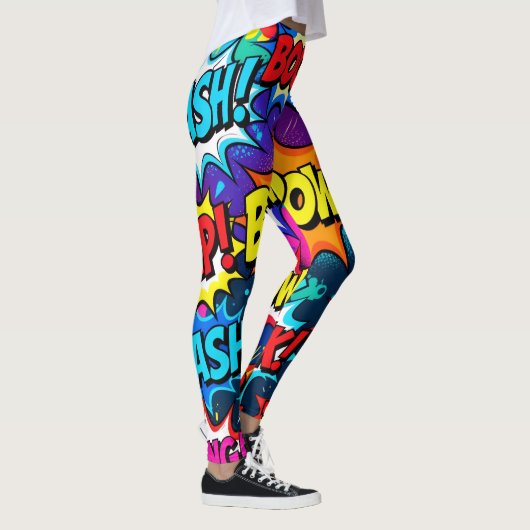 Neon Graffiti Comic Book Action Words Leggings (Rechts)