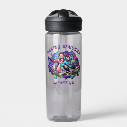 Neon Graffiti Cool Mom & Son Skateboard Water Bott Waterfles (Voorkant)